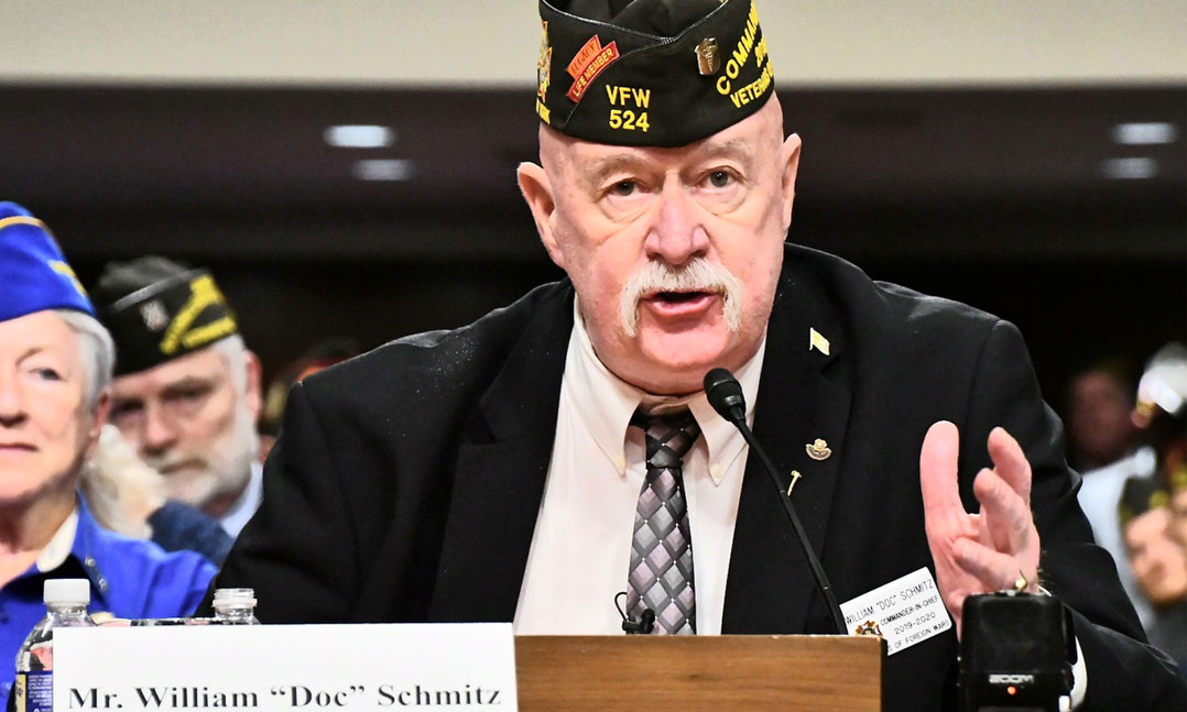 VFW National Commander William Doc Schmitz testifies before joint hearing of House and Senate Veterans Affairs Committee