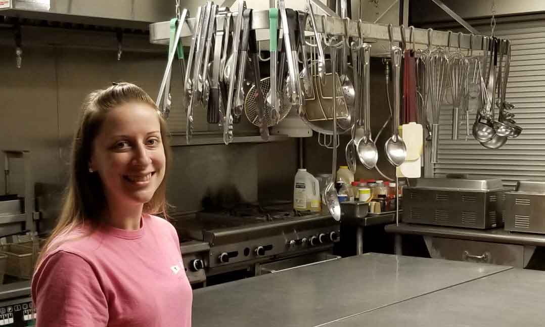 Post 9808 club manager Cassie Williams helped volunteers cook meals for medical staff during the pandemic