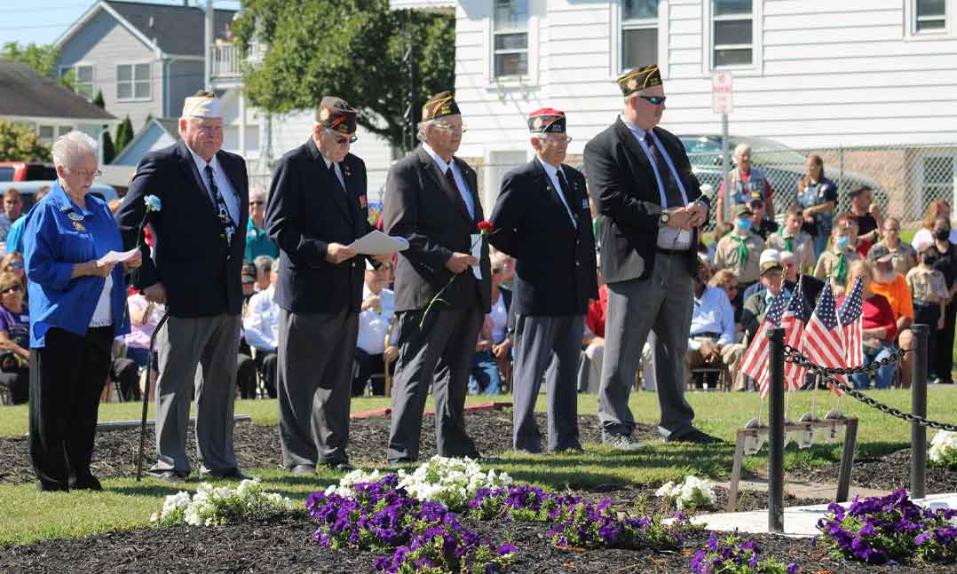 Members of VFW Post 2290 honor Global War on Terrorism veterans during a Patriot Day ceremony on Sept. 11 outside their Post in Manville, New Jersey.