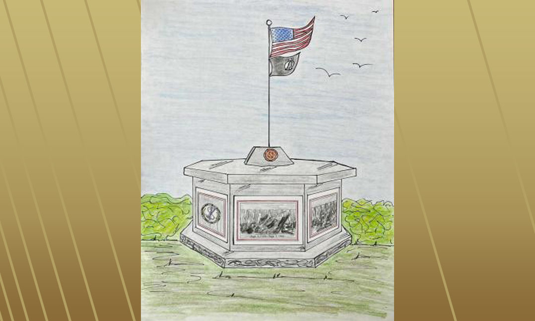A rendered image of the Stonington Veterans Monument in Stonington, Conn