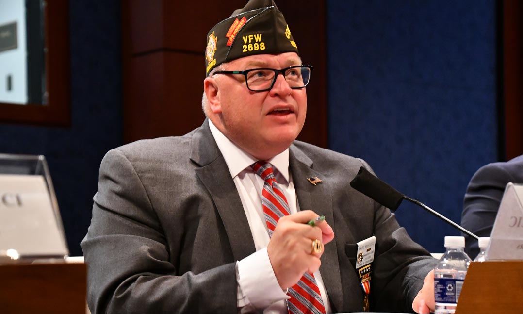 VFW National Commander Fritz Mihelcic testifies before a joint session of the House and Senate Veterans' Affairs Committee