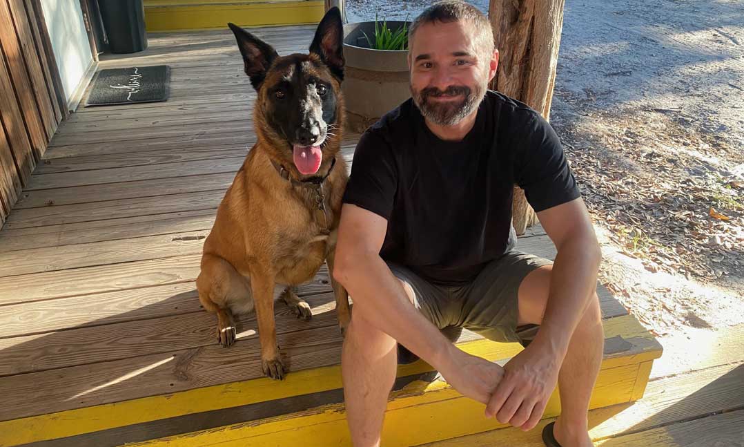 Army veteran Elliott Casey and his service dog River