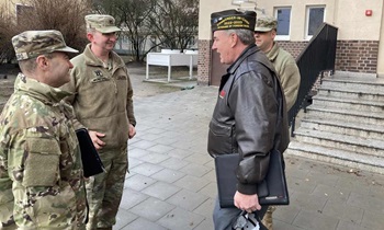 VFW CIC Tim Borland speaks with troops deployed to Poland