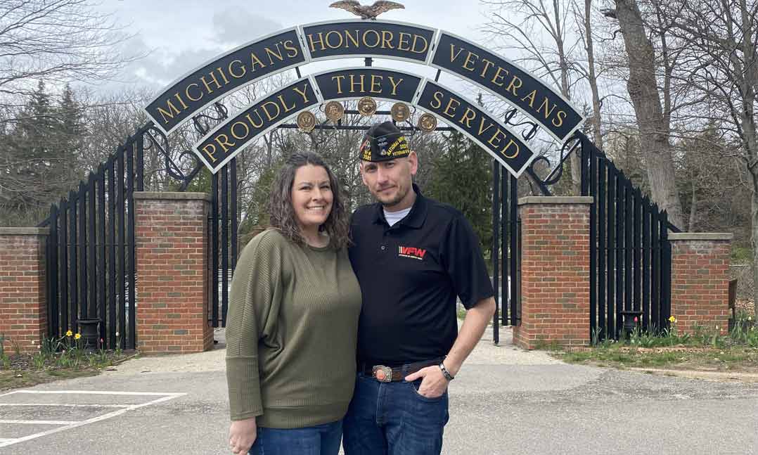 Michelle Decker and Nathan Moran visit the Michigan Veterans Home in Grand Rapids, Michigan