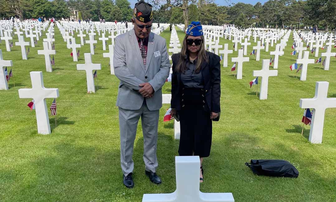 VFW National Commander Duane Sarmiento and his wife, Ellen, at the Normandy American Cemetery 
