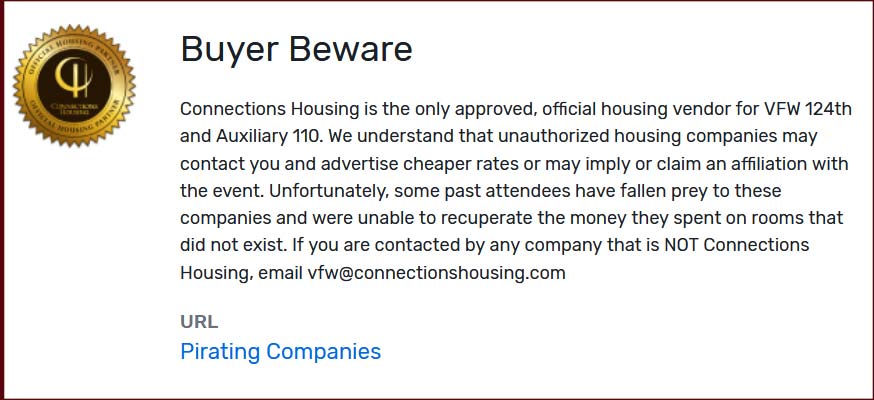 VFW Convention Housing Beware Notice